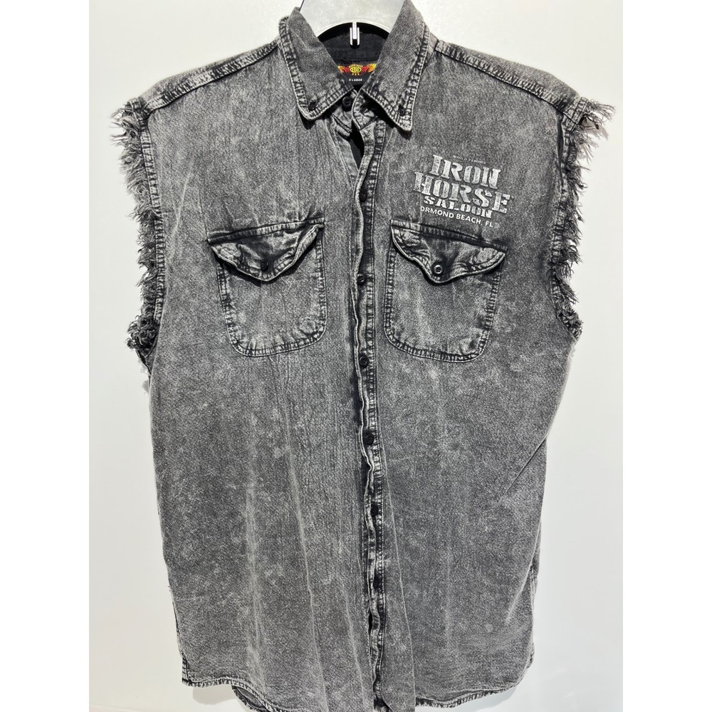 Biker Wear USA Iron Horse Saloon Acid Wash Denim Vest Bike Week 2015 Mens XL